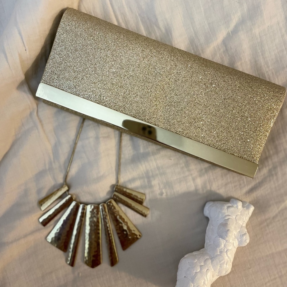 Gold sparkly clutch evening purse for women